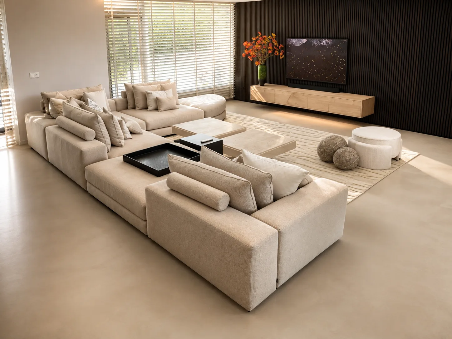 Moderne woonkamer met gietvloer, project van Dutch-gietvloeren